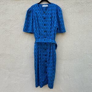 Vintage Blue Papell Boutique Blue Belted Dress 14